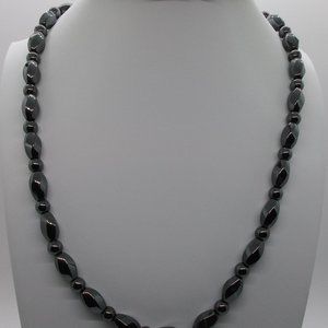 NEW HEMATITE BEADS STRETCH BRACELET AND 20' NECKLACE SET WITH MAGNETIC CLASP